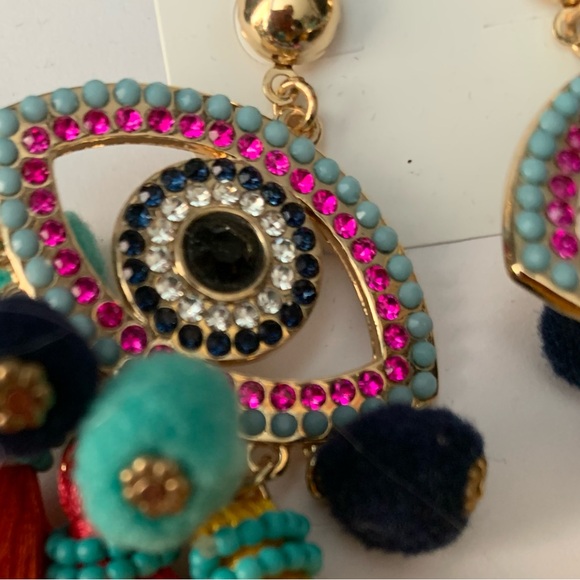 Aldo Multicolour Eye Tassel Statement Earrings Turquoise Red Yellow Pink Black - Picture 6 of 9